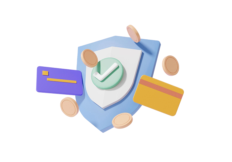 Security Shield with Credit Cards and Coins